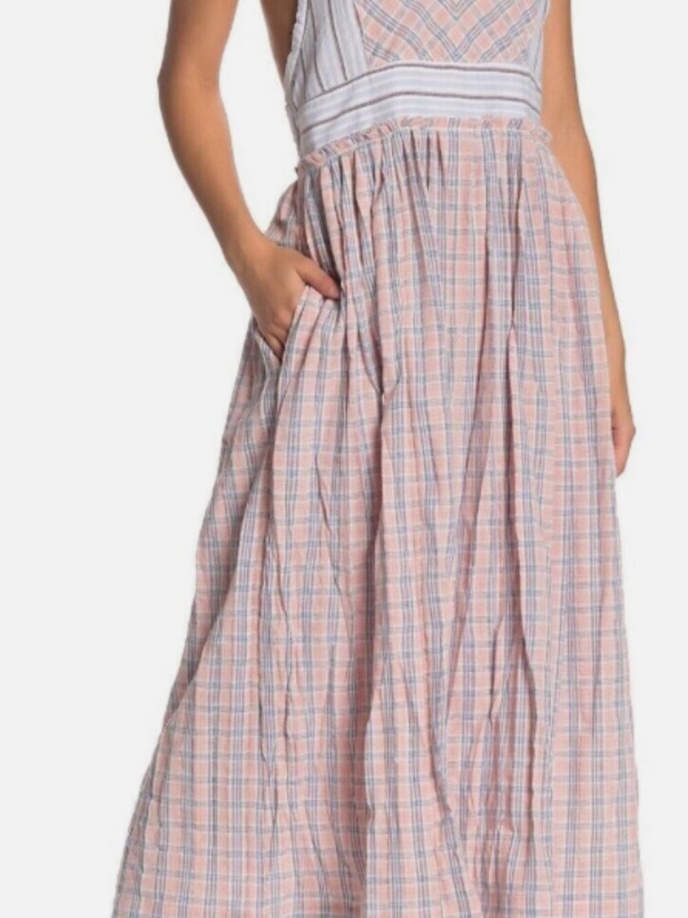 NWT Free People Women's Halter Dress Size Medium Plaid Midi Boho